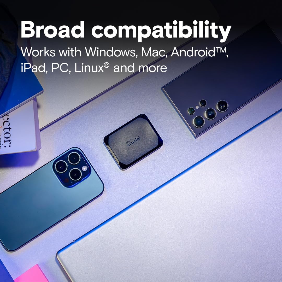 Crucial X10 2TB Portable SSD, Up to 2,100MB/s, USB 3.2 USB-C, External Solid State Drive, Compatible with Windows, Mac & Android, Durable Storage for Games, Photos & Files, Black - CT2000X10SSD9C02