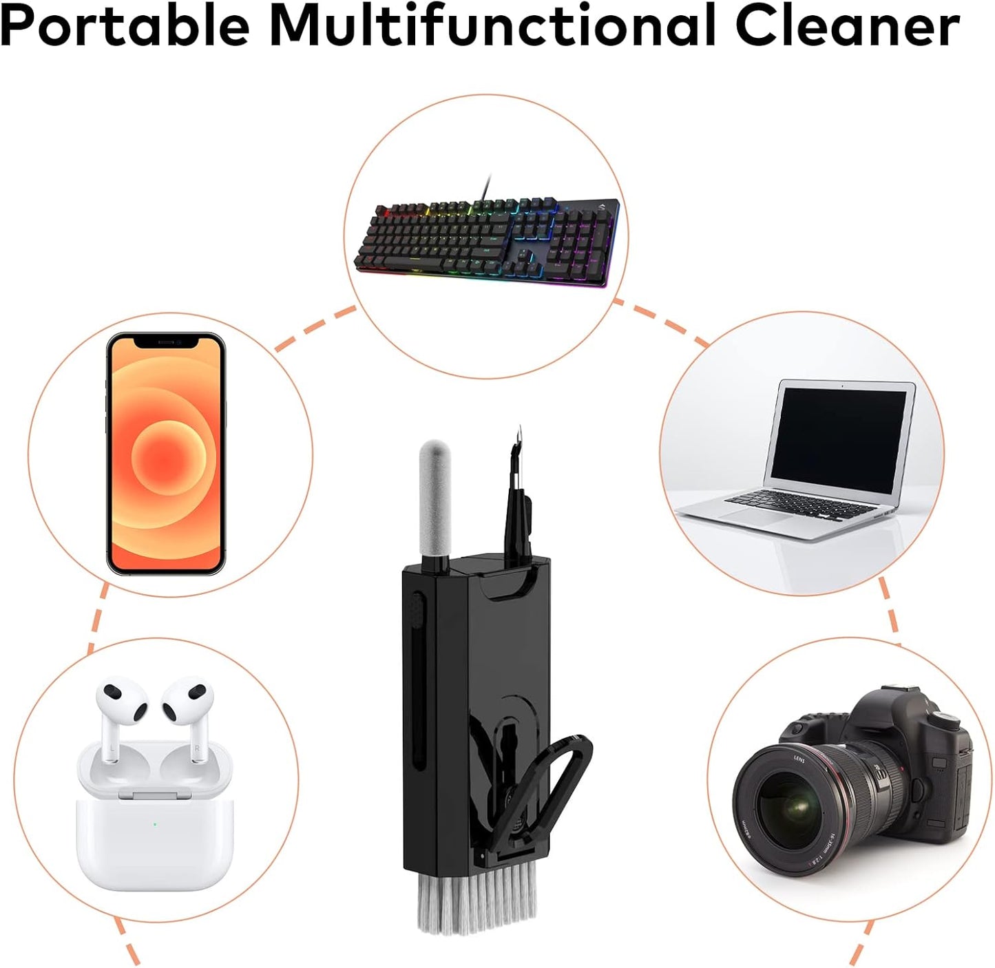 8 in 1 Electronic Cleaning kit - Keyboard Cleaner, Keyboard Cleaning Kit, Laptop Cleaner, Laptop Cleaning Kit, Electronic Cleaner Kit for Airpods Pro/Laptop/Phone(Give Away a Flannel Cloth) Black