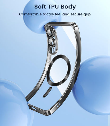 Slim Thin for Samsung Galaxy S25 Edge Case, Compatible with MagSafe, Built-in Camera Lens Protector, Shockproof Protective Phone Case, Soft Electroplated Clear Cover, Black