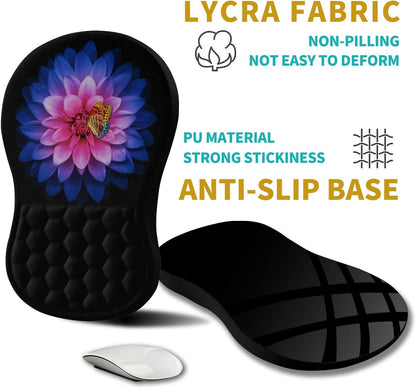 Hokafenle Ergonomic Mouse Pad Wrist Support, Wrist Rest Mousepad for Carpal Tunnel Pain Relief with Integrated Memory Foam Slope Massage Bulge (11.8x7.9 inch,Butterfly Lotus Floral