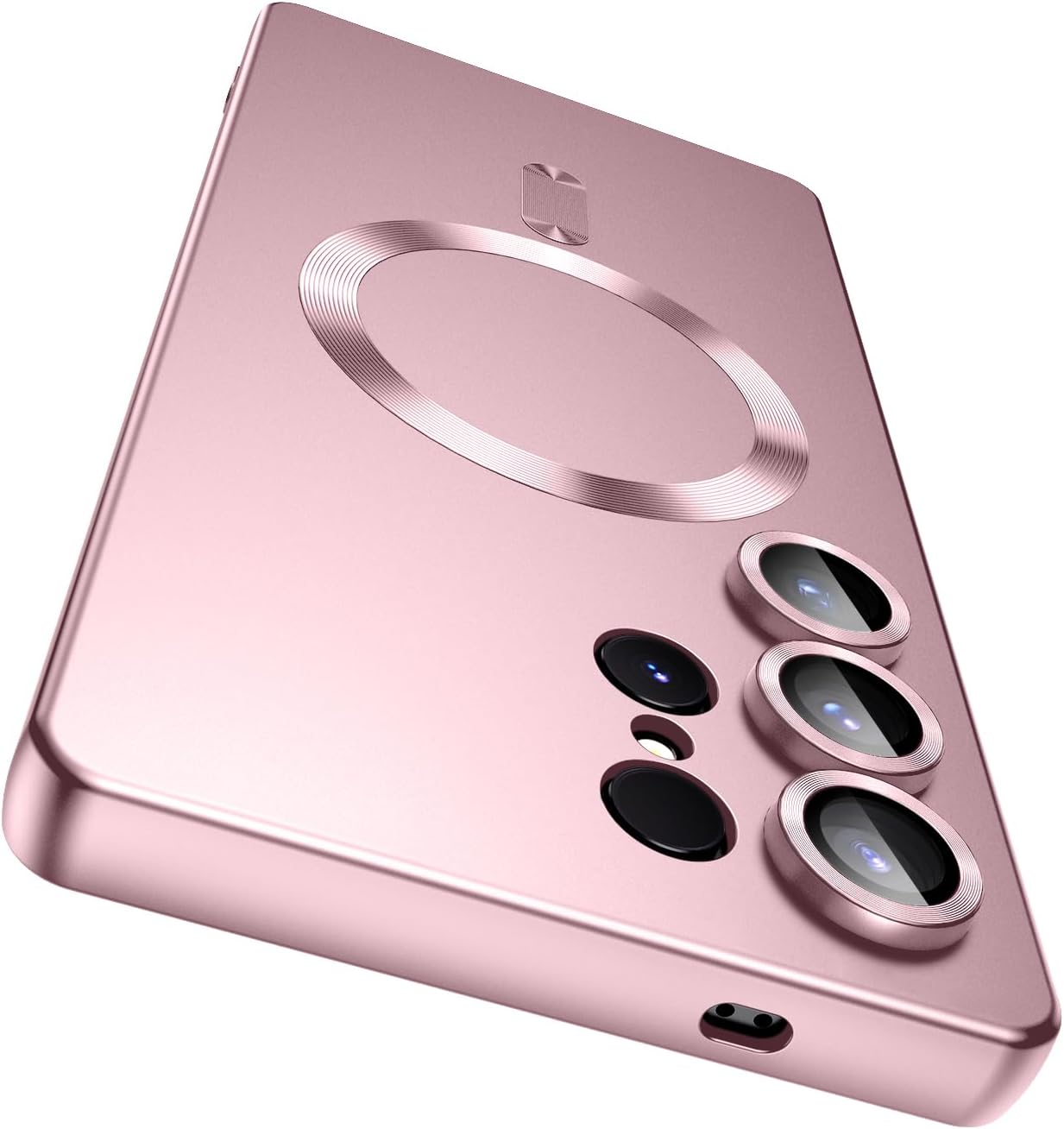 Magnetic for Samsung Galaxy S25 Ultra Case [Compatible with MagSafe][Built-in Camera Lens Protector] Slim Soft Silicone Bumper Shockproof Metallic Luster Phone Shell (Rose Gold)