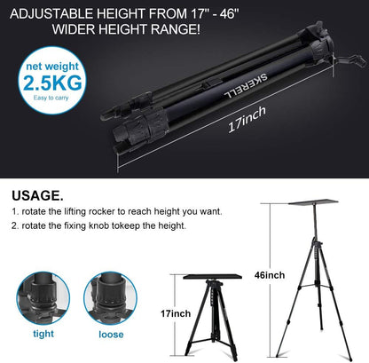 Portable Projector Stand Tripod Adjustable: Universal Laptop Standing Height from 17" to 46" with Carry Bag for Projectors Laptops Photography