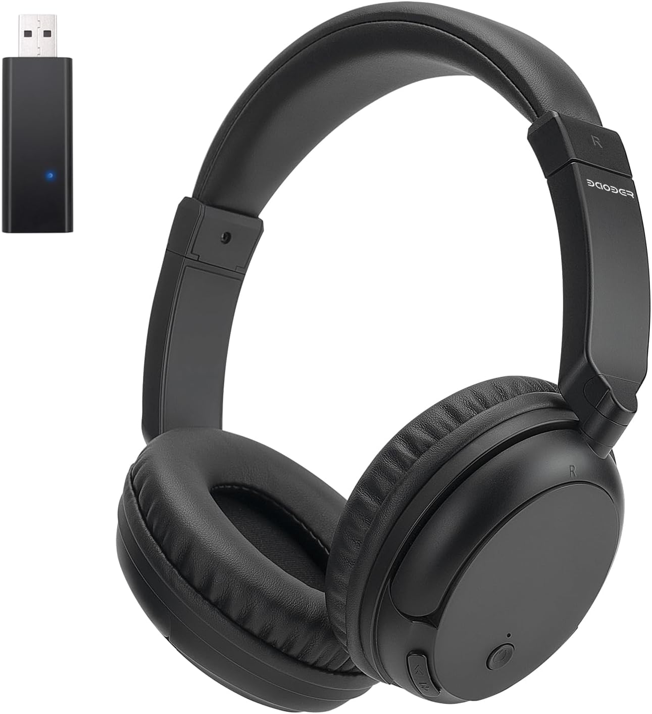 Wireless Bluetooth Headphone Over Ear, Bluetooth Transmitter for TV,PC,3.5mm Audio Device, Wired and Wireless Headset (Black)