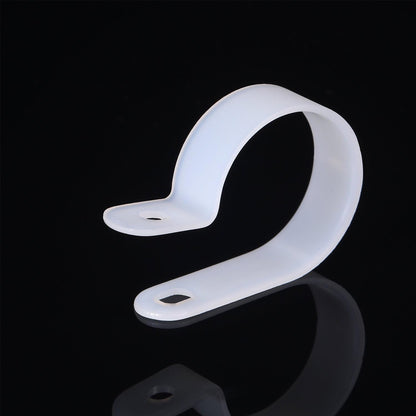 Hicarer 50 Pack R-Type Cable Clip Wire Clamp, Nylon Screw Mounting Cord Fastener Clips with 50 Pack Screws for Wire Management (White, 1 Inch)