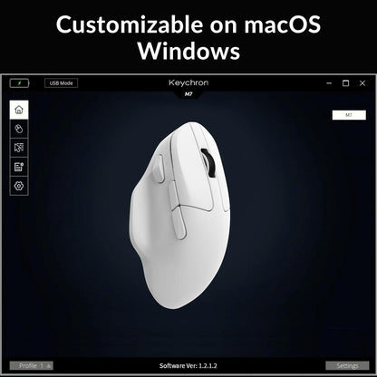 Keychron M7 Wireless Computer Mouse, 26K DPI Optical Computer Mouse, 2.4 GHz/Bluetooth/Wired with Macro Button 63g Lightweight Ergonomic, Up to 70 Hours Worktime for Laptop macOS/Windows - White