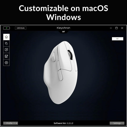 Keychron M7 Wireless Computer Mouse, 26K DPI Optical Computer Mouse, 2.4 GHz/Bluetooth/Wired with Macro Button 63g Lightweight Ergonomic, Up to 70 Hours Worktime for Laptop macOS/Windows - White