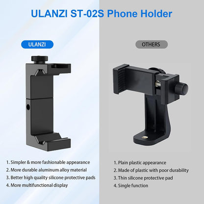 ULANZI ST-02S Aluminum Phone Tripod Mount w Cold Shoe Mount, Support Vertical and Horizontal, Universal Metal Adjustable Clamp for iPhone 12 11 Pro Xs X Max 8 7 Plus Samsung Android Smartphones