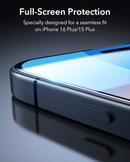 ESR 3 Pack for iPhone 16 Plus/iPhone 15 Plus Screen Protector, [9H Hardness] [Military Grade Shatterproof] Full Coverage Tempered Glass Film with Flawless Fit Tray, HD Clear, Scratch Resistant