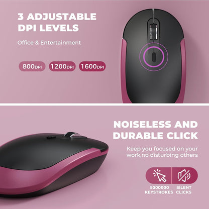 Wireless Keyboard and Mouse, Vssoplor 2.4GHz Rechargeable Compact Quiet Full-Size Keyboard and Mouse Combo with Nano USB Receiver for Windows, Laptop, PC, Notebook-Black and Wine Red