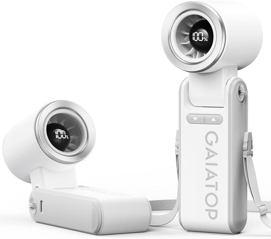 Gaiatop Portable Handheld Mini Fan, 21 Working Hours 6 Speeds, Rechargeable Battery Operated, 180° Foldable with LED Display, Small Desk Personal Fan for Women Gifts Travel, Working- White