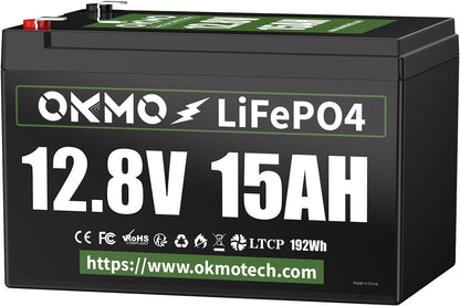 12V 15Ah Lithium Battery, Rechargeable LiFePO4 4000+ Cycles Rechargeable Battery Built-in 12A BMS for Scooter, Power Wheels, Fish Finder, UPS, Lighting and More