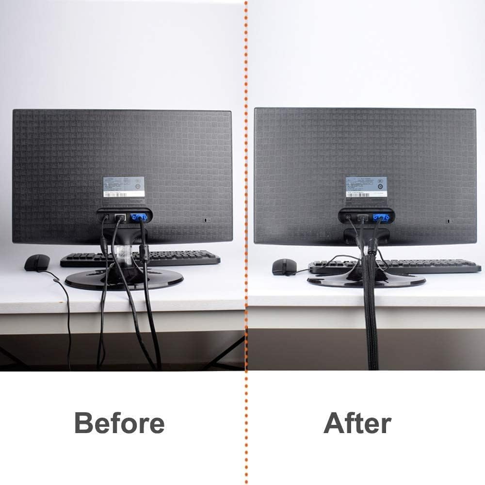 ZhiYo 6.6ft - 1.2 inch Cable Sleeve, Cord Wrap Wire Protector Tubing for Pets, PC Cable Wrap, Computer Cable Management Sleeve - Black