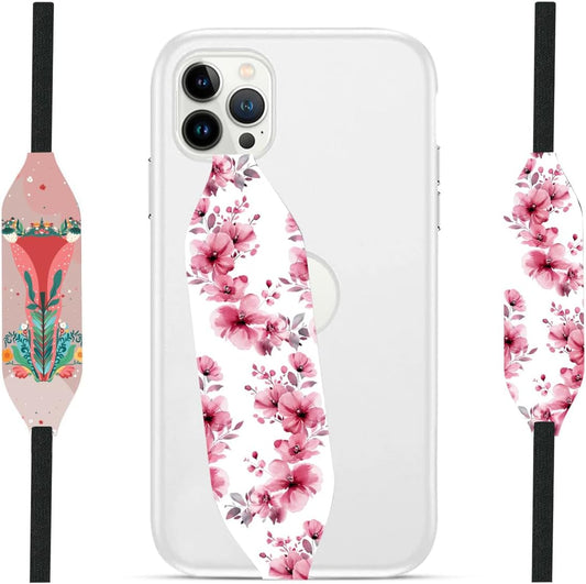 Phone Grip Strap - Pack of 2 Reversible Finger Holder for Phone Back, Customizable Anti-Slip Design, Wireless Charging Compatible Detachable Holder for iPhone - Boho Bouquet