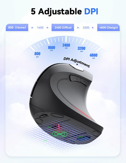 TECKNET 2.4G Ergonomic Mouse Vertical Wireless - 4800 DPI Optical Carpal Tunnel Mouse Right Hand, 5 Adjustable DPI, Quiet Clicks, 6 Buttons for Laptop, Desktop, PC, Computer - Black