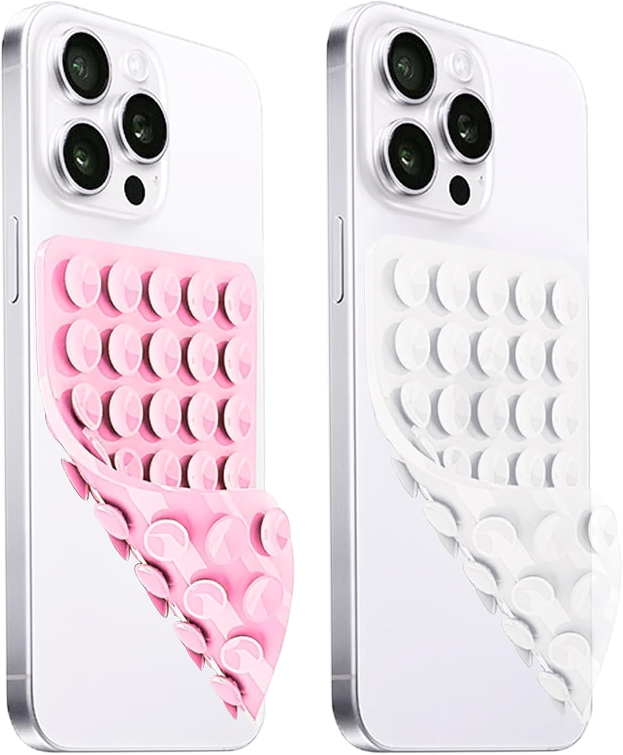 2 Pack Silicone Suction Cup Phone Case Mount Double Sided, Hands-Free Strong Grip Silicon Phone Holder, Non Slip Phone Accessories for Selfies and Videos (Light Pink&Translucent)