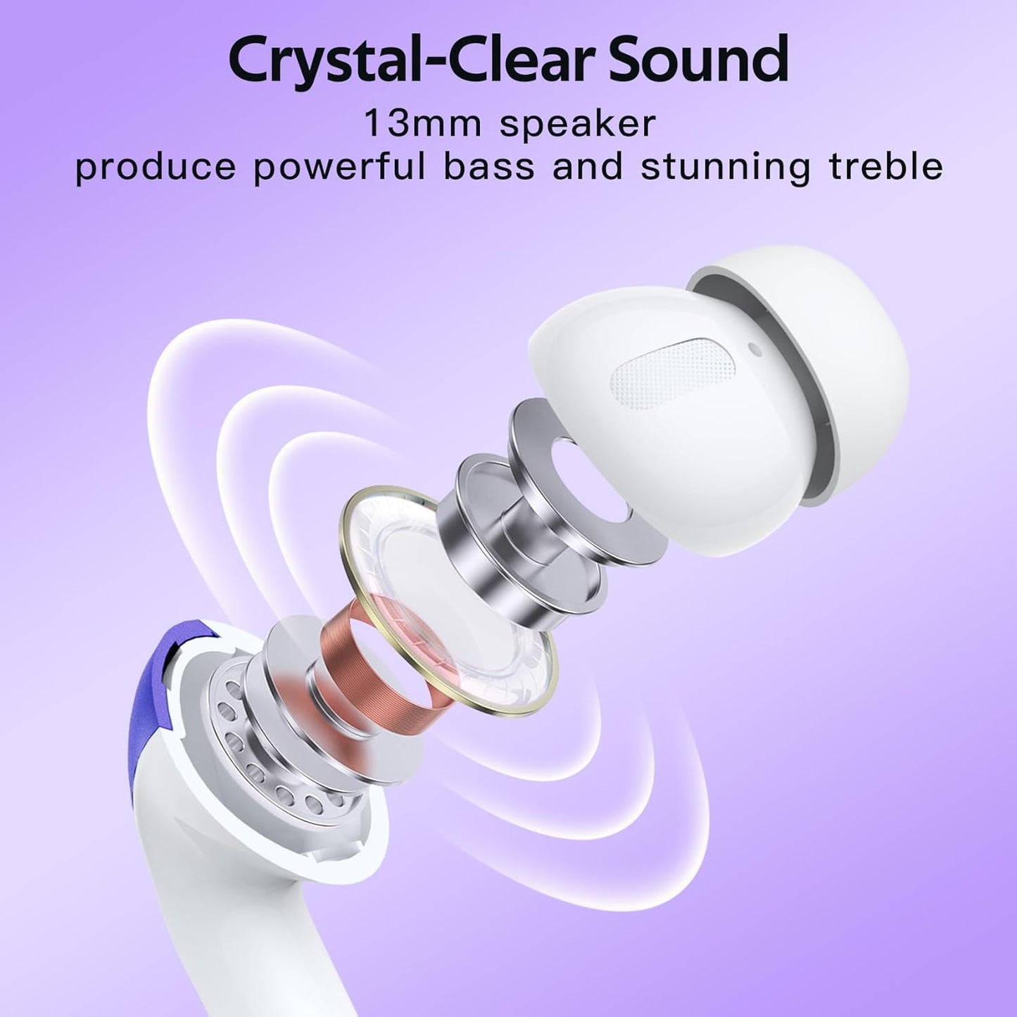 TAGRY Bluetooth Headphones True Wireless Earbuds 60H Playback LED Power Display Earphones with Wireless Charging Case IPX5 Waterproof in-Ear Ear buds with Mic for TV Smart Phone Laptop Computer Sports