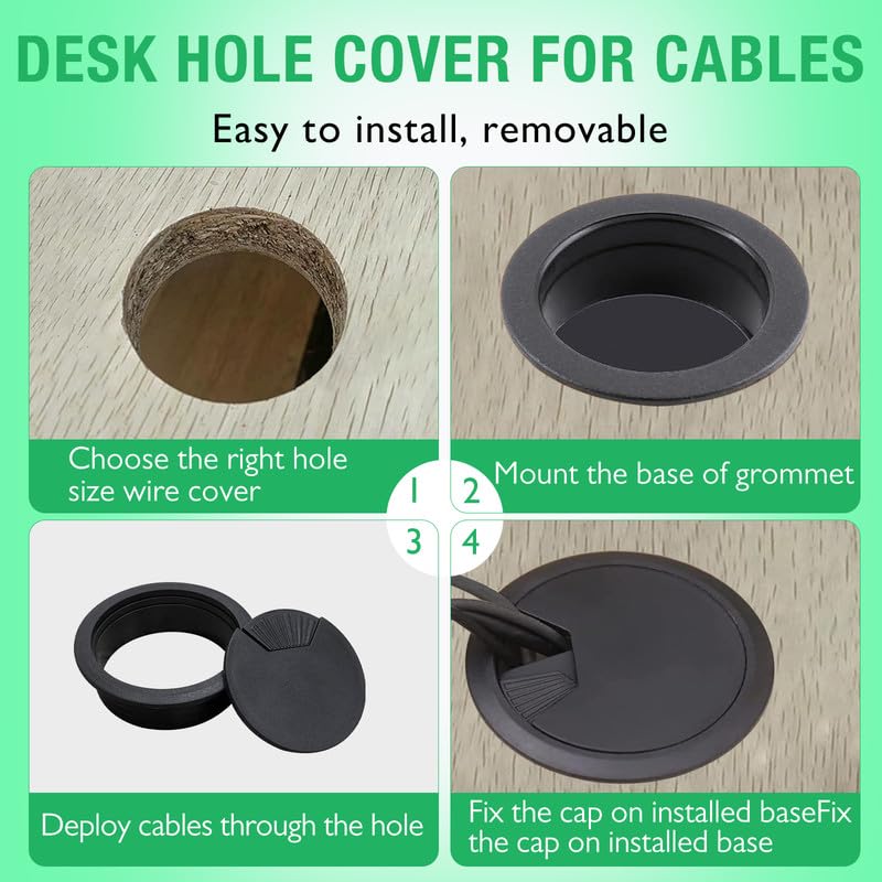2 Pcs Desk Grommet 2-1/16" / 53 mm, Desk Cord Hole Cover, Cable Grommet ABS Plastic, Desk Hole Grommet for Home & Office Pc, Detachable Adjustable Cable Cord Organizer-Silvery