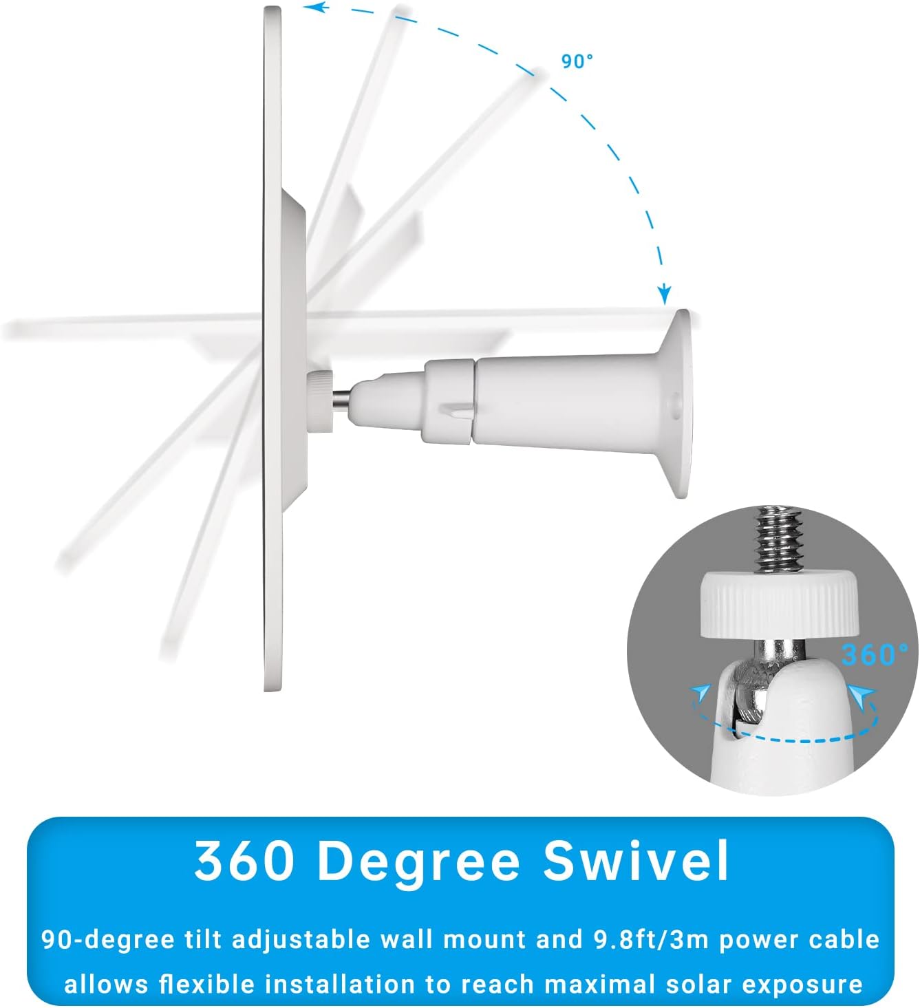 Upgrade 5W Solar Panel Charging Compatible with Arlo Pro 3/Pro 4/Pro 5S/Ultra/Ultra 2/Go 2 Continuous Power Supply IP65 Weatherproof with 9.8ft Charging Cable and Adjustable Wall Mount 1Pack