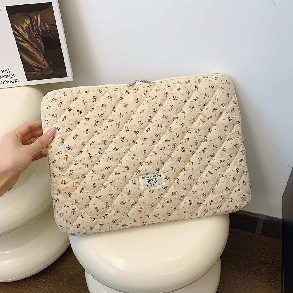 Puffy Laptop Sleeve 13-15.6 Inch Cute Quilted Laptop Protective Case Padded Floral Computer Sleeve for MacBook (A-Yellow, 13 Inch)