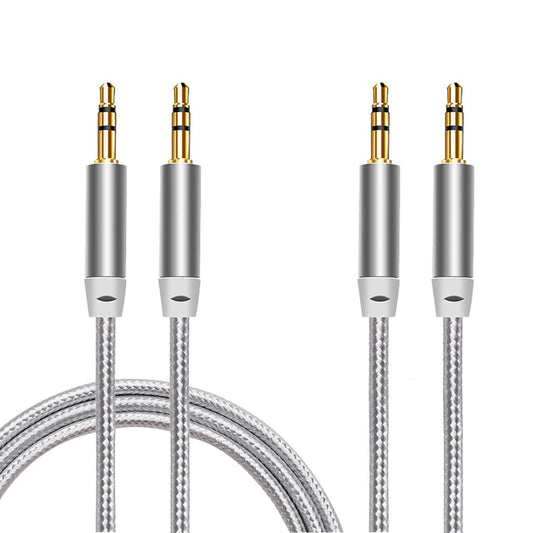 3.5mm Nylon Braided Stereo Audio Cable,(3 Pack) 4.9ft/1.5m Male to Male Aux Cord Audio Cord Compatible iPhones, iPads and Other 3.5mm DC Plug Port Device (Silver)