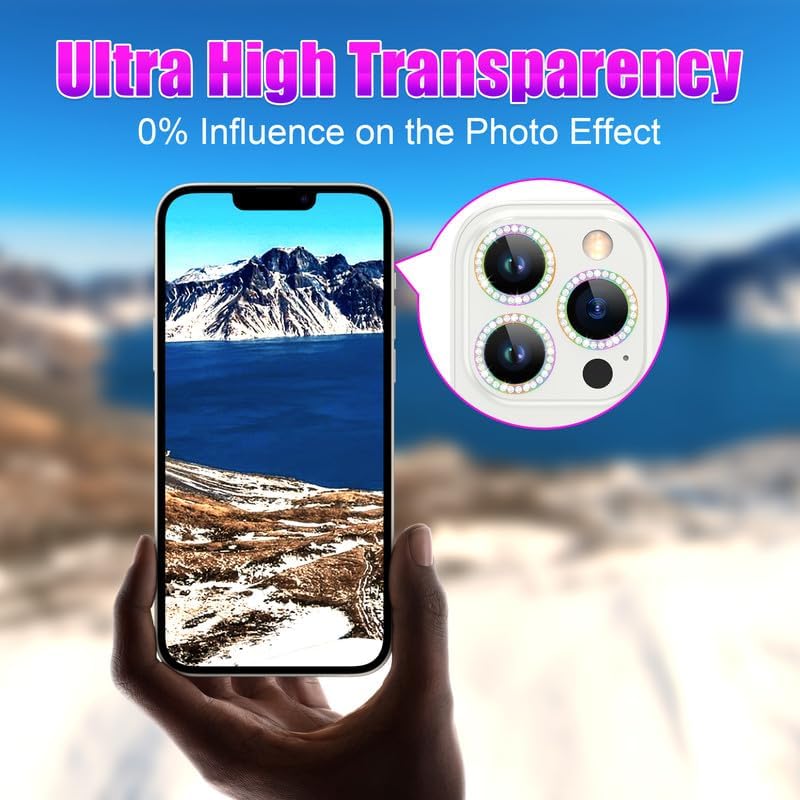 AGVEE 3+3 6 Pack for iPhone 12 Pro Max 6.7" Camera Lens Cover Protector, Bling Diamond & Bling Glitter Metal Ring 9H Tempered HD Glass Camera Cover Protector Film, Bling-Colorful