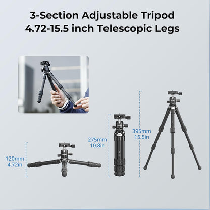 SmallRig Carbon Fiber Mini Desktop Tripod, 15.5'' / 39.5cm Compact Pocket Tabletop Tripod Kit with 360° Ball Head, Built-in QR Plate for Arca, Ball Head Capacity 3kg / 6.6lb for Cameras, DSLRs, Lenses