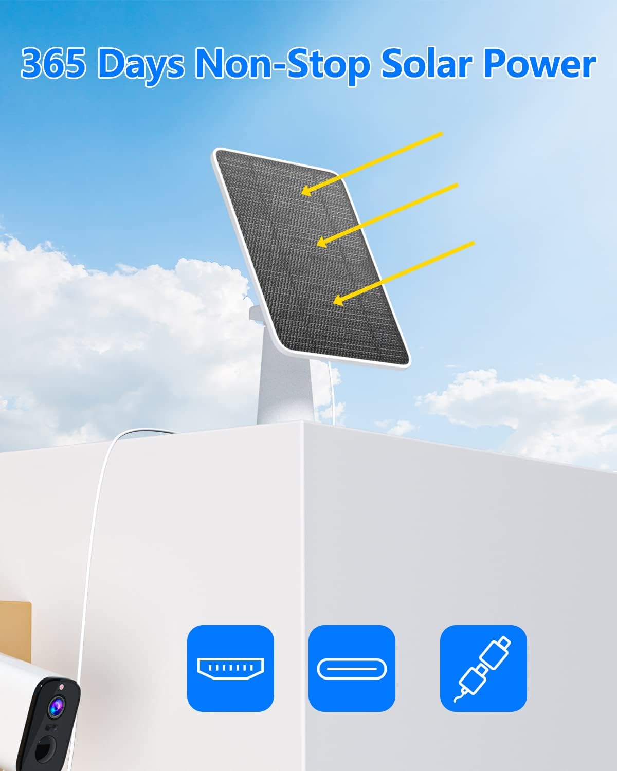 Solar Panel for Security Camera, 5W USB Solar Panel for DC 5V Security Camera, Micro USB & USB-C Port Solar Panel, IP65 Waterproof Solar Charger for Camera,360° Adjustable Mounting 13ft Cable, 2 Pack