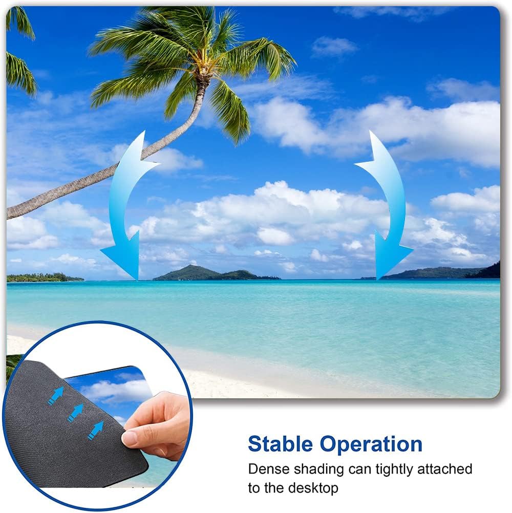 Mouse Pad, Beach Design Mouse Pad, Washable Square Cloth Mousepad for Office Laptop, Non-Slip Rubber Computer Mouse Pads for Wireless Mouse, Cute Mouse Pads for Desk