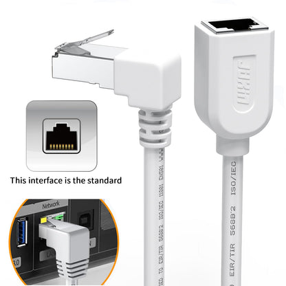 Right Angle Ethernet Extension Cable Down Angle1.5ft-White, 90 Degree CAT6 Ethernet Patch Cable RJ45 LAN Cable Extender Male to Female Connector for Router Modem Smart TV PC Computer Laptop