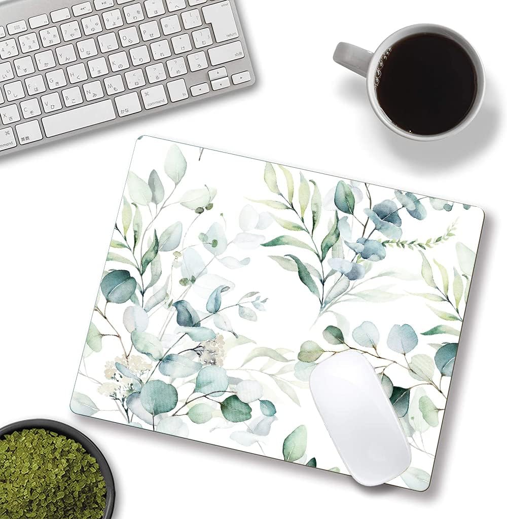 Hokafenle Mouse Pad, Green Leaves Mouse Pad with Design, Premium-Textured Mousepad Square Waterproof Mouse Mat Non-Slip Rubber Base Mouse Pads for Office Laptop, Plant