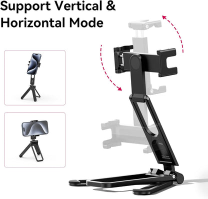 ULANZI MA26 Foldable Phone Tripod - Pocket Cell Phone Vlog Video Tripod Handle Aluminium Smartphone Desk Stand 2 Cold Shoe Small Size All in One Lightweight Portable Vlog Stick for iPhone Samsung