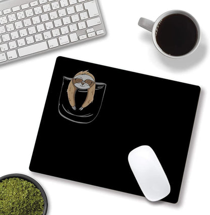 Hokafenle Sloth Mouse Pad - Black With Animal Design, Non-Slip Rubber Base for Desk, Office, Laptop - Cute Square Wireless Mousepad
