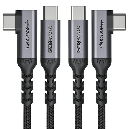 USB C to USB C Cable 100W,[2-Pack 6.6ft Right Angle] USB 3.1 Fast Charging Cord 90 Degree 20V/5A Type C PD Cable Compatible for iPhone 15/15 Plus/15 Pro/15 Pro Max/MacBook Pro 2022