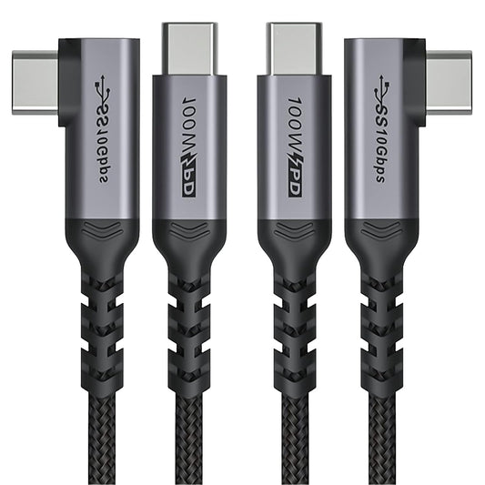 USB C to USB C Cable 100W,[2-Pack 6.6ft Right Angle] USB 3.1 Fast Charging Cord 90 Degree 20V/5A Type C PD Cable Compatible for iPhone 15/15 Plus/15 Pro/15 Pro Max/MacBook Pro 2022