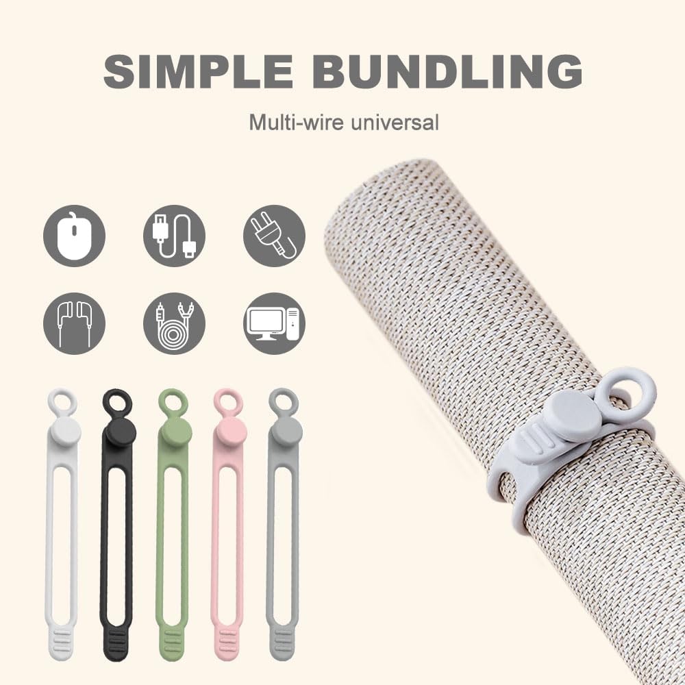 30pcs Data Cable Organizer, 2025 New Silicone Cable Ties Cable Management Organizer, 106mm Reusable Cord Organizer, Colorful Wire Organizers for Cords (30)