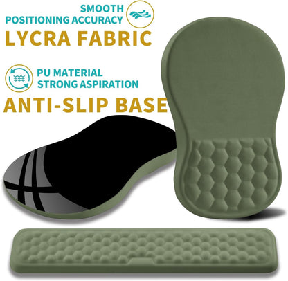 Hokafenle 2 in 1 Ergonomic Mouse Pad Wrist Support & Wrist Rest for Computer Keyboard Set, with Relieve Carpal Tunnel Pain Massage Bulge and Full Memory Gel Design (2In1 Set, Dark Green)