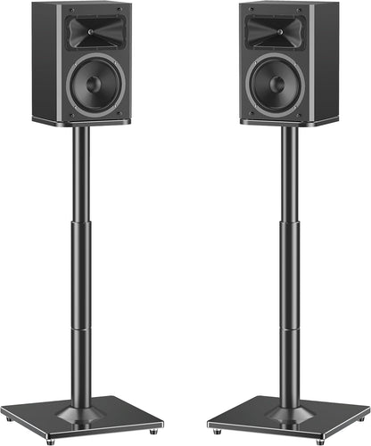MOUNTUP Universal Speaker Stands Pair 28.3" to 37.4" Height Adjustable Floor Speaker Stands, Holds Bookshelf & Satellite Speaker Large Speaker, Up to 22LBS Cable Concealing 9.8" Plate Black MU9132-L