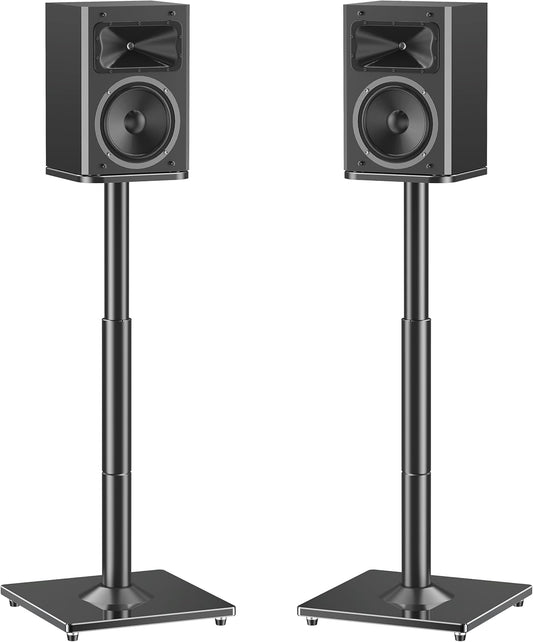 MOUNTUP Universal Speaker Stands Pair 28.3" to 37.4" Height Adjustable Floor Speaker Stands, Holds Bookshelf & Satellite Speaker Large Speaker, Up to 22LBS Cable Concealing 9.8" Plate Black MU9132-L