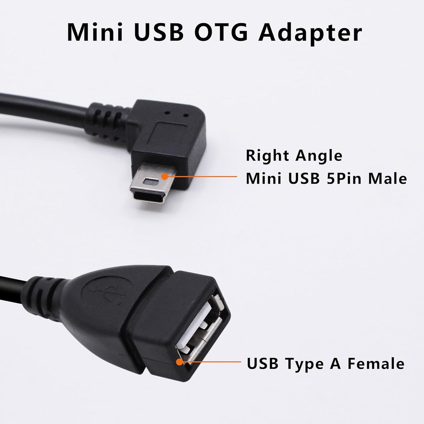 90 Degree Mini USB to USB A OTG Adapter Cable 5.5in Right Angle Mini USB 5-Pin Type B Male to USB Type A Female Adapter Cord for Digital Cameras,Black,14cm(2 Pack,Right)