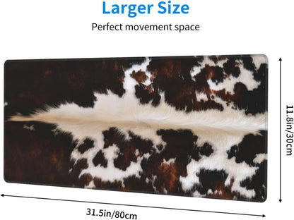 Gaming Mouse Pad, Large Non-Slip Rubber Base Mousepad, Keyboard Mouse Mat, Desk Pad with Stitched Edges, 31.5x11.8inch, Brown Cowhide