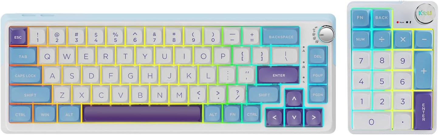 K68 Pro Gaming Keyboard, Layout Compact Wireless Mechanical Keyboard, Gasket Hot Swappable Custom BT 5.0/2.4G/USB-C Office Keyboard for Windows Mac (Blue-White, Eternity Tactile Switch)