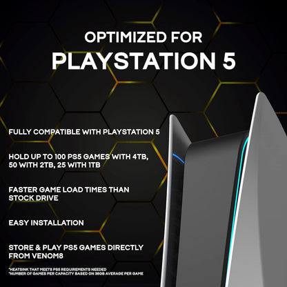 Fantom Drives VENOM8 4TB NVMe Gen 4 M.2 SSD for PlayStation 5 (PS5) Gaming PC & Laptop, Graphics, Video Editing - 3D NAND TLC DDR4 DRAM Cache Internal SSD - Up to 7400MB/s - w/Heatsink (VM8X40-PS5)