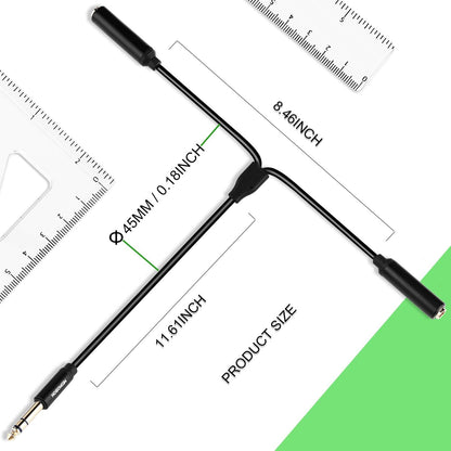 HOSONGIN 1/4" Splitter Cable, TRS to Dual 1/4" TRS Stereo Y Adapter, Gold-Plated Connectors, High-Fidelity Sound, Durable Aluminum Alloy Shell for Studio, DJ, Headphones, Live Sound Systems - 1.6Ft