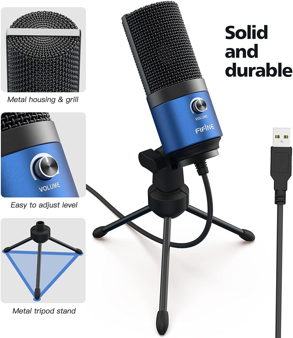 FIFINE USB Computer Microphone for Recording YouTube Video Voice Over Vocals for Mac & PC, Condenser Mic with Gain Control for Home Studio, Plug & Play - K669L