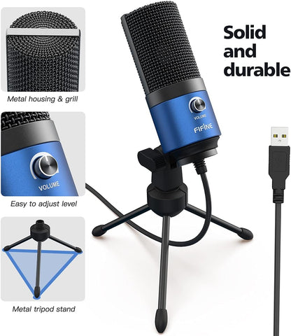 FIFINE USB Computer Microphone for Recording YouTube Video Voice Over Vocals for Mac & PC, Condenser Mic with Gain Control for Home Studio, Plug & Play - K669L