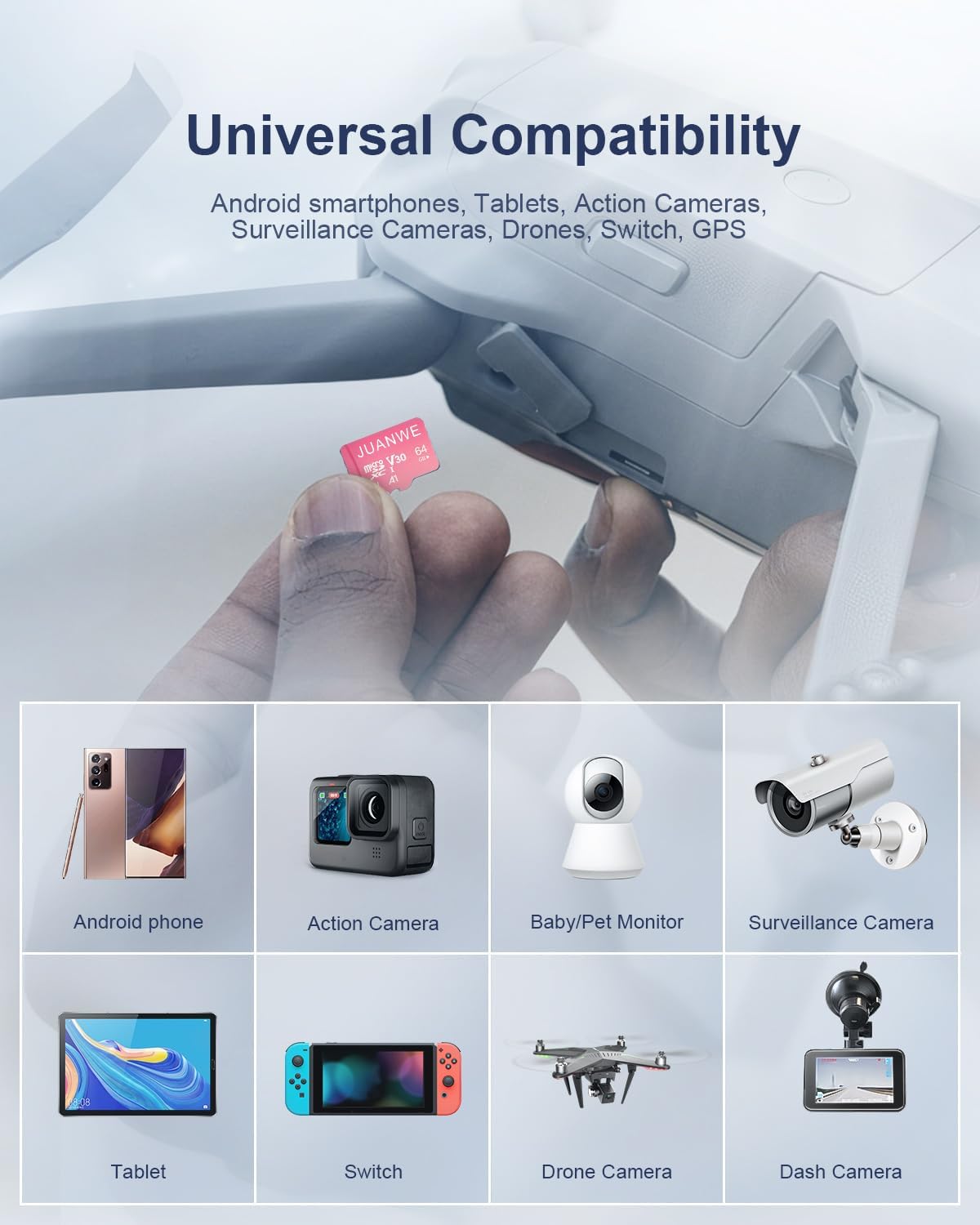 JUANWE 64GB Micro SD Card 5 Pack with SD Adapter 64GB SD Card Memory Card Class 10 microSDXC V30 4K Video Recording U3 A1 TF Card for Dash Cam, Camera, Phone