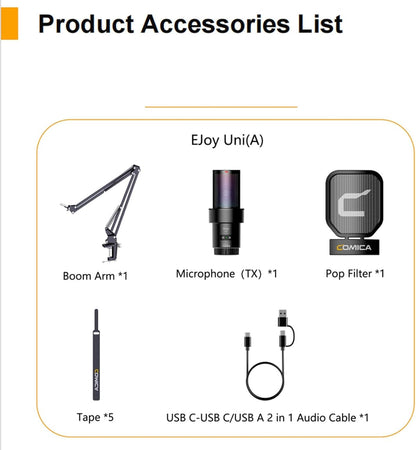 COMICA USB Microphone for Computer and Smartphone,48kHz/24bit RGB Cardioid Condenser Gaming Mic for Podcasting,Streaming,Recording,Music Creation,with Boom Arm Stand-Black(EJoy Uni A)