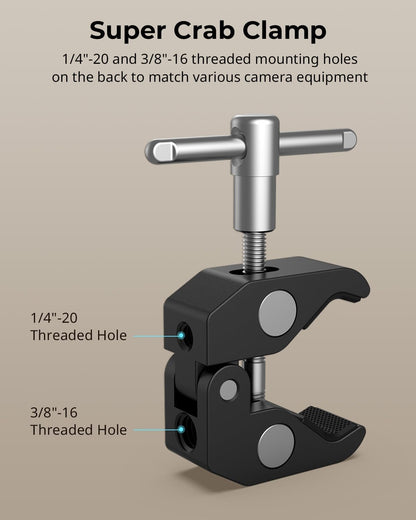 SMALLRIG Clamp w/ 1/4" and 3/8" Thread and 9.8 Inches Adjustable Friction Power Articulating Magic Arm with 1/4" Thread Screw for LCD Monitor/LED Lights - KBUM2732B
