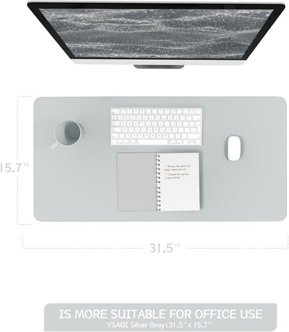YSAGi Non-Slip Leather Desk Pad, Waterproof Laptop Computer Desk Keyboard Mat, Table Protector Blotter Mat, Large Mouse Pad for Office/Work/Home/Decor(Silver-Grey, 31.5" x 15.7")