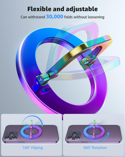 [2025 Newest] SUPERONE for MagSafe Phone Grip, Stylish Cool Magnetic Ring Holder with Adjustable Stand, Removable MagSafe Accessories Only for iPhone 16/15/14/13/12 Series and Mag Safe Case - Colorful